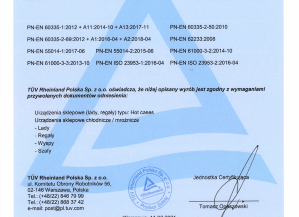 Certyfikat zgodności TUV - PL